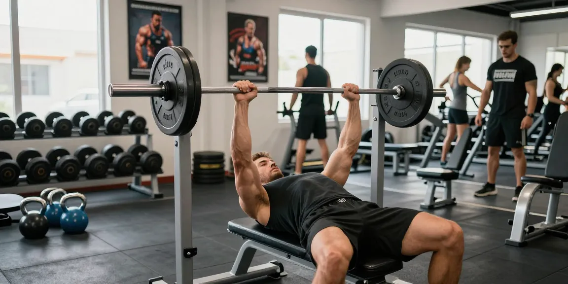 Starker Sportler hebt Gewichte in einem hellen Fitnessstudio und verkörpert die Prinzipien des Krafttrainings von Steroidshop.