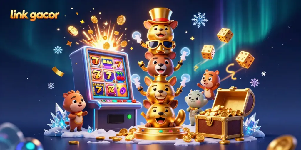Experience exciting wins with the vibrant link gacor illustration showcasing dynamic casino elements and characters.