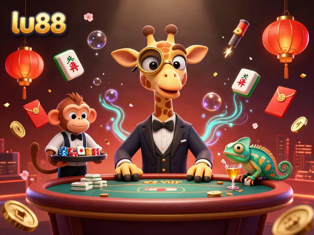 Experience the thrill of gambling at lu88 with vibrant characters and casino elements in a dynamic atmosphere.