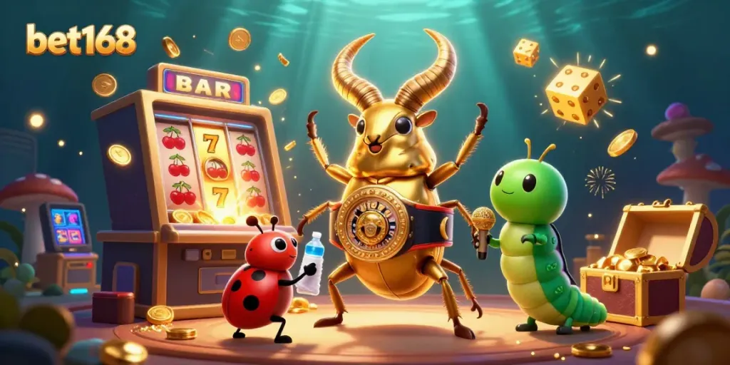 Experience thrilling jackpots at bet168 with this vibrant casino illustration featuring engaging characters and game elements.