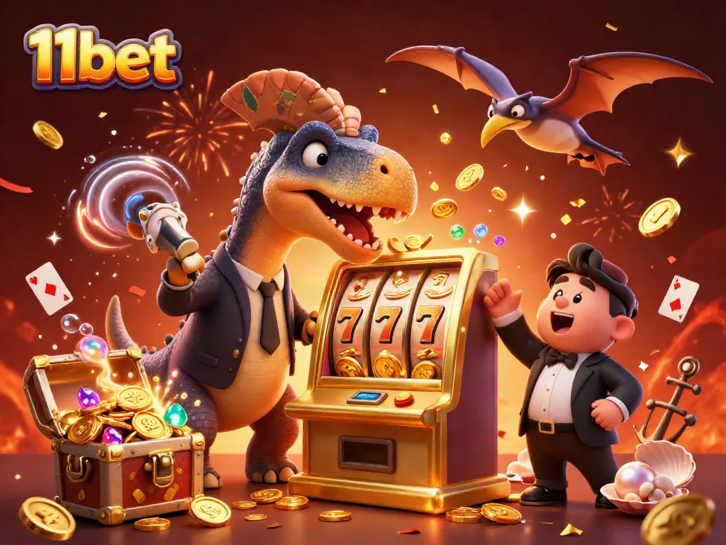 Experience thrilling jackpots with 11bet as cartoon dinosaurs bring excitement to casino gaming.