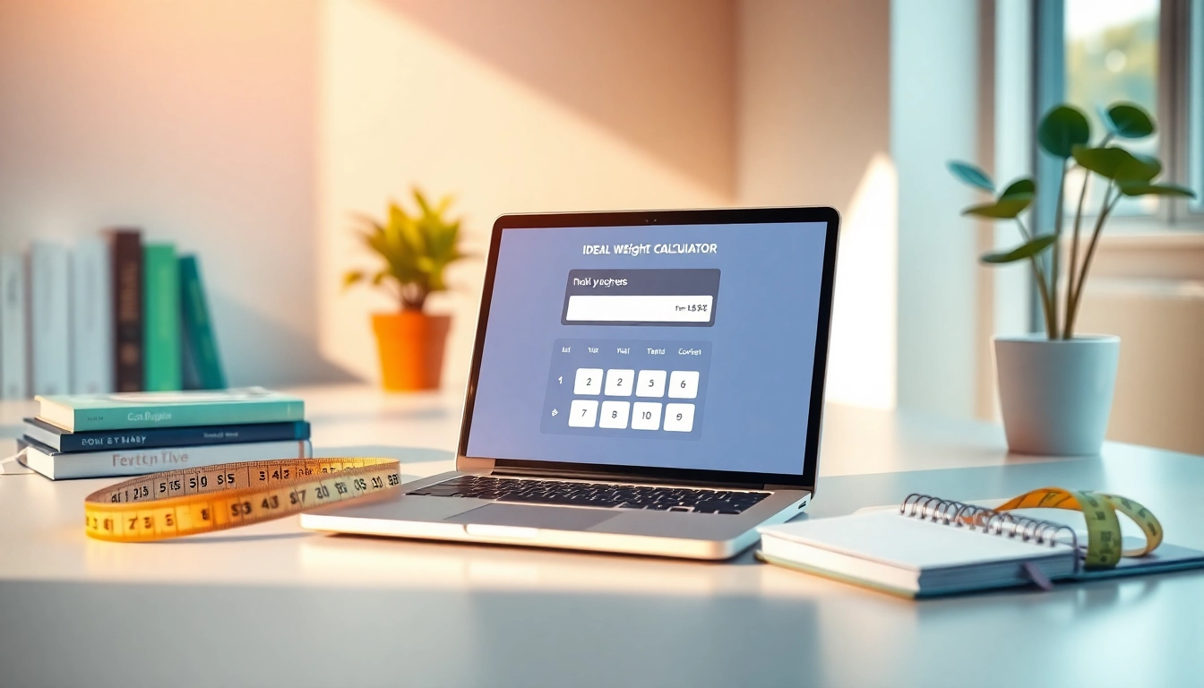Calculate your ideal weight calculator using a sleek digital interface in a wellness setting.