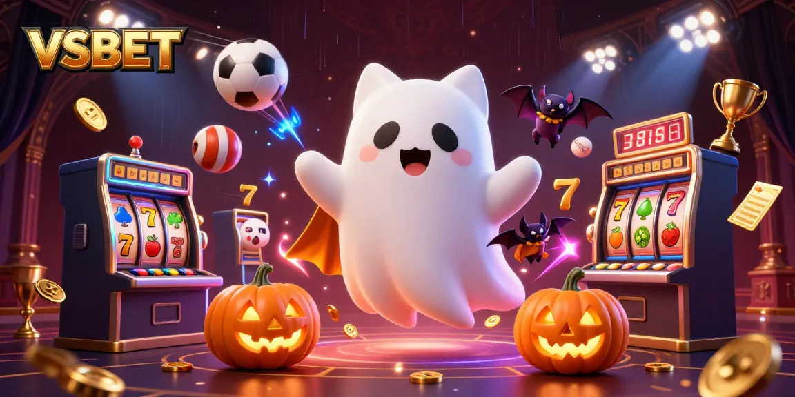 Bet dynamically with VSBET while enjoying floating ghost cat and glowing gambling elements.