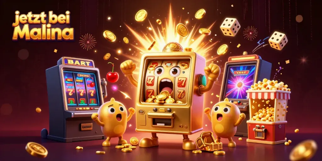 Jetzt bei Malina: Gewinnspiel mit fröhlichen Spielautomaten, die Münzen spritzen