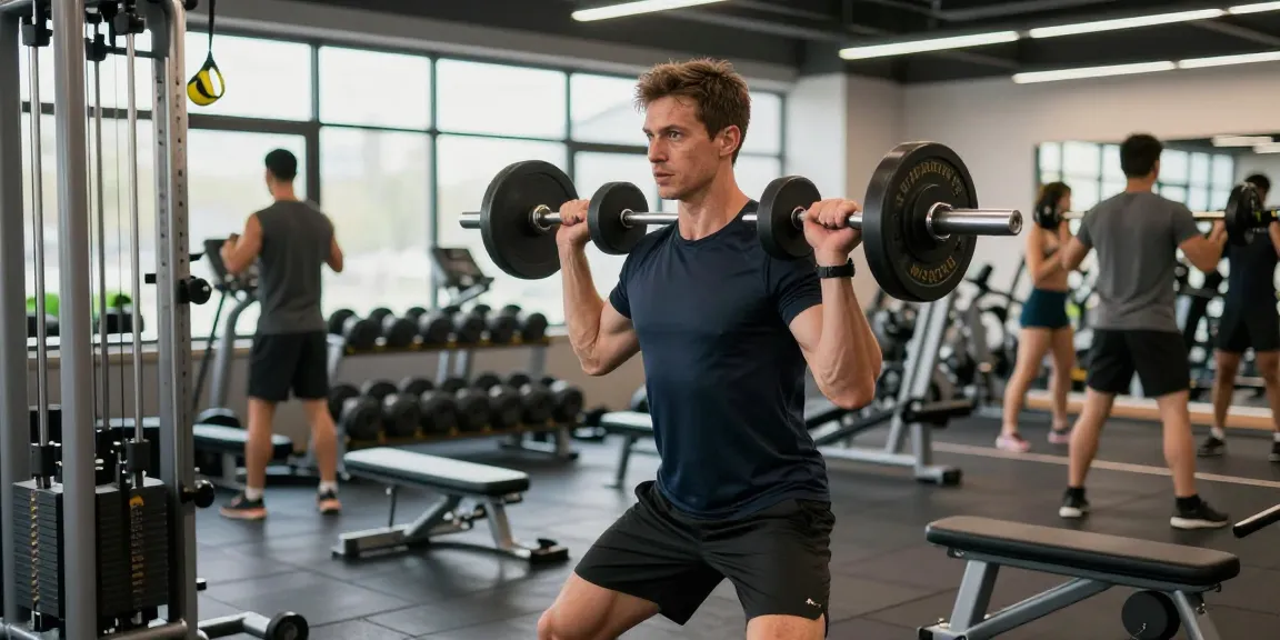 Starker Athlet im Selliza Shop Fitnessstudio beim Heben von Gewichten.