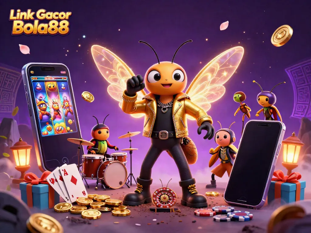 Experience thrilling gameplay with Link Gacor Bola88, featuring a cicada rock star and slot game excitement.