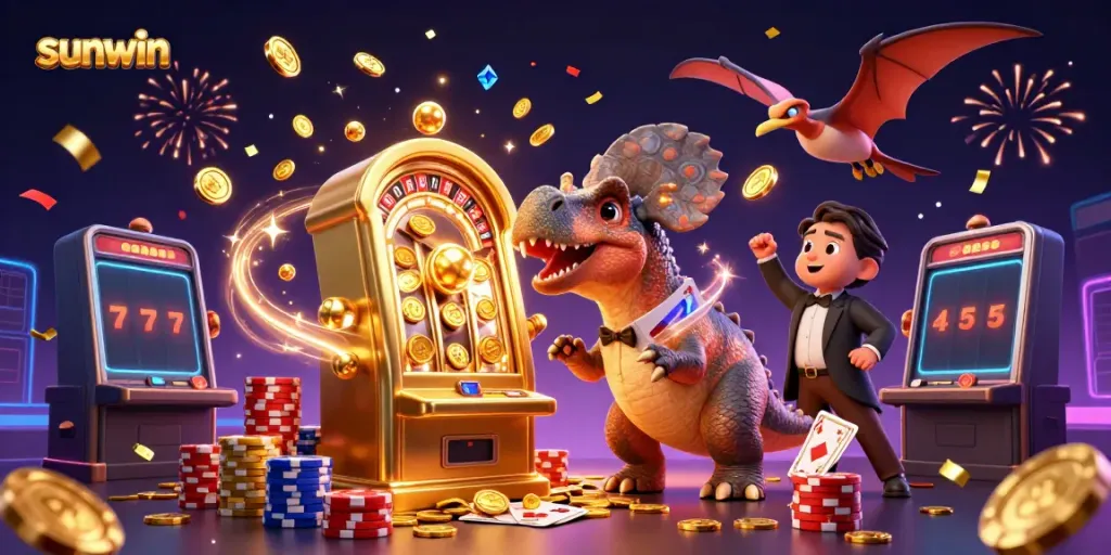 Enjoy thrilling gameplay at sunwin with a pachycephalosaurus celebrating a jackpot win!