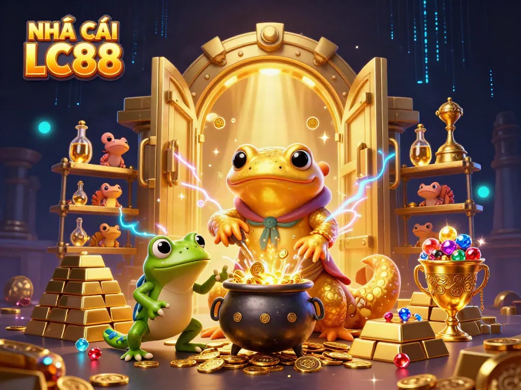 Experience the magic of NHÀ CÁI LC88 with a 3D alchemist transforming metals into gold.