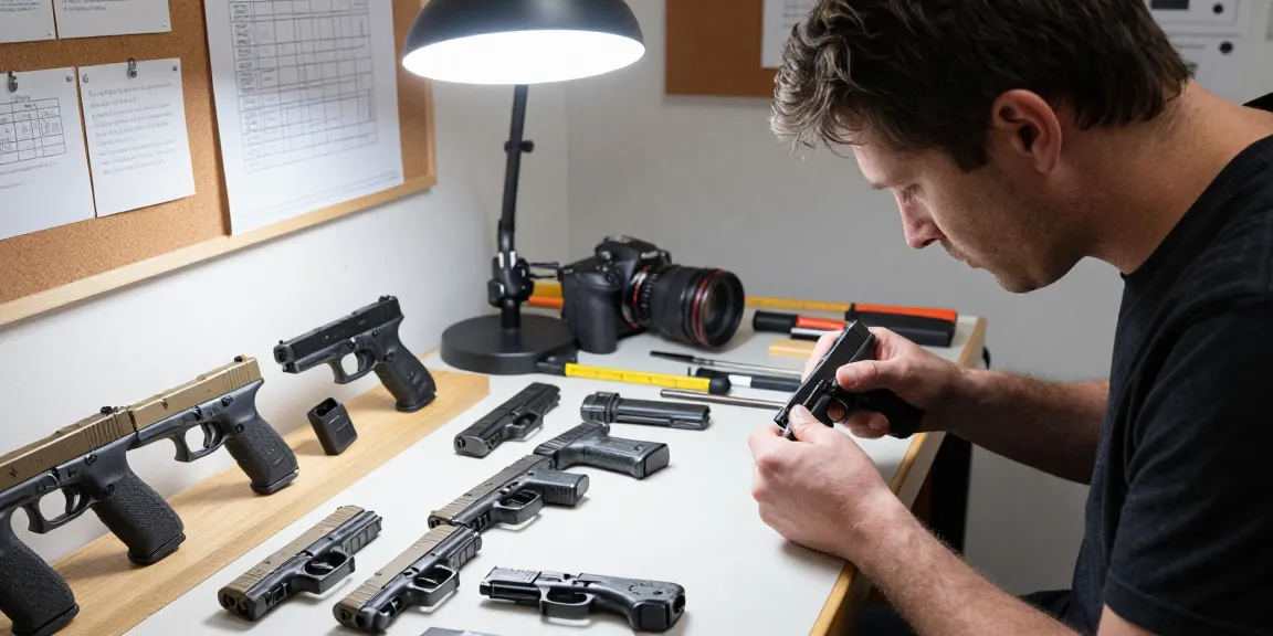 Expert gunsmith customizing Glock slides at https://precisionglockslides.com showcasing precision tools and craftsmanship.