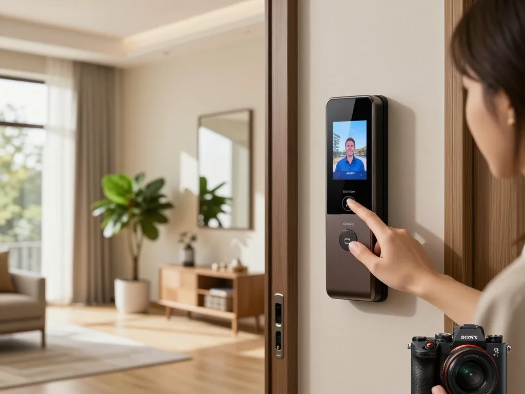 Installation der Goliath Türsprechanlage in einem modernen Eingangsbereich, der die Smart-Home-Technologie zeigt.