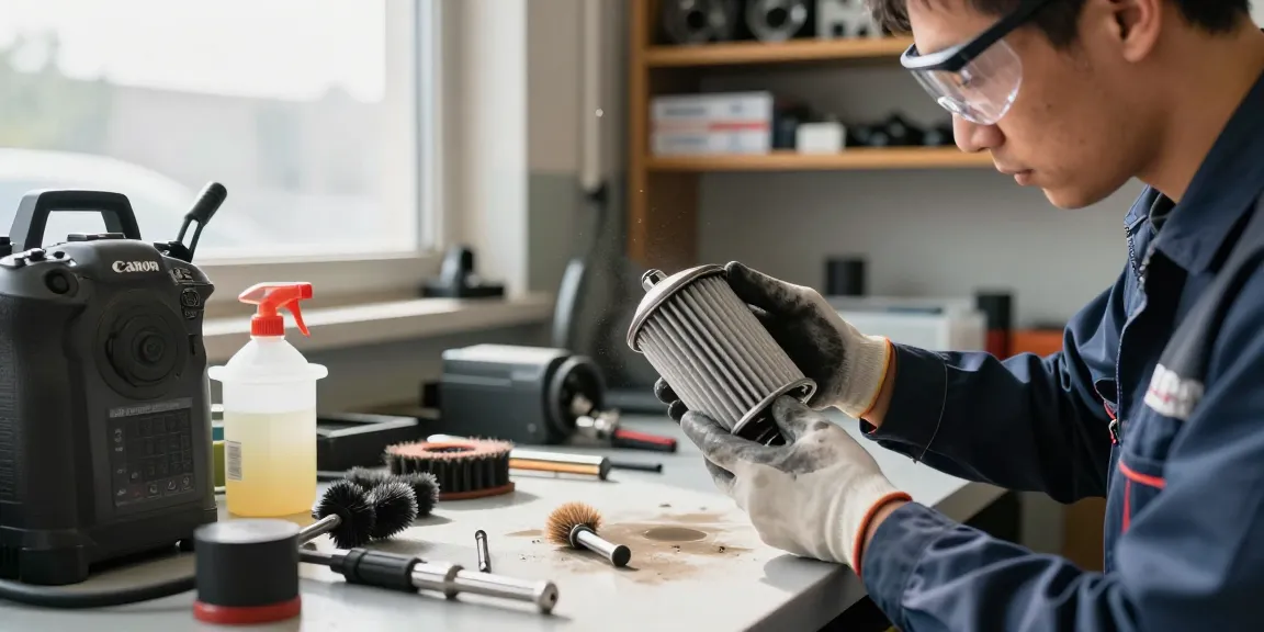 Techniker beim DPF reinigen in einer professionellen Autowerkstatt.