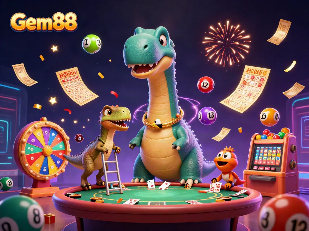 Experience thrilling action at Gem88 with a dynamic casino scene featuring vibrant gaming elements.