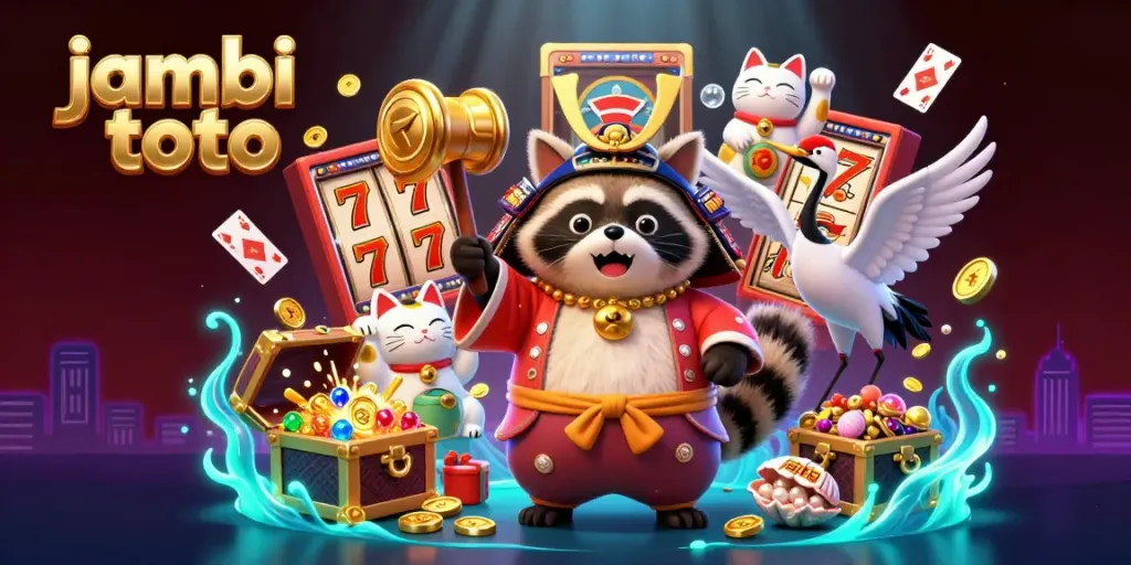 Experience jambi toto with colorful animated characters and vibrant casino elements in a festive scene.
