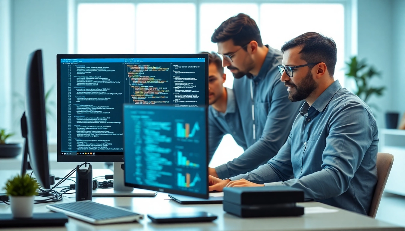 IT experts offering managed IT services near me in a bright office setting.