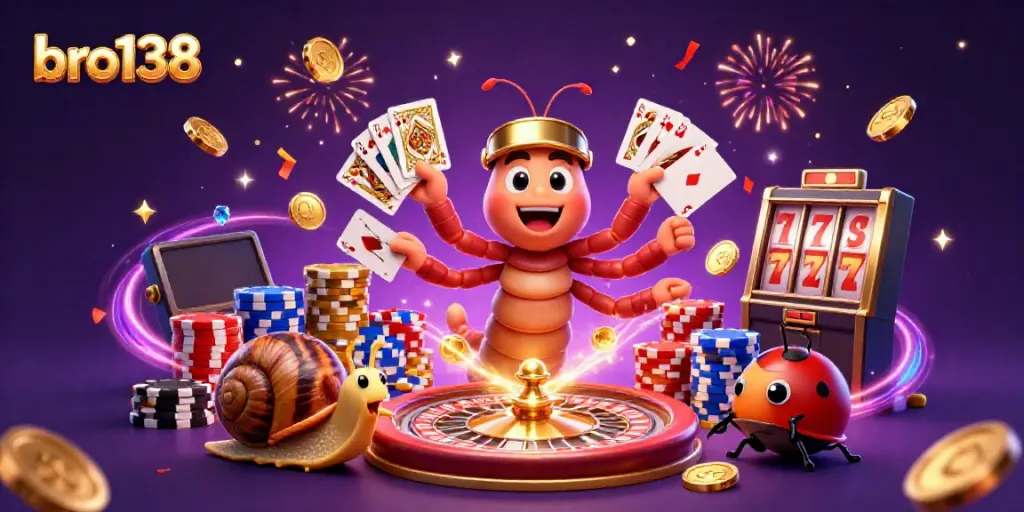 Engage in lively gaming action at bro138 with a vibrant casino scene featuring dynamic characters and a rich atmosphere.