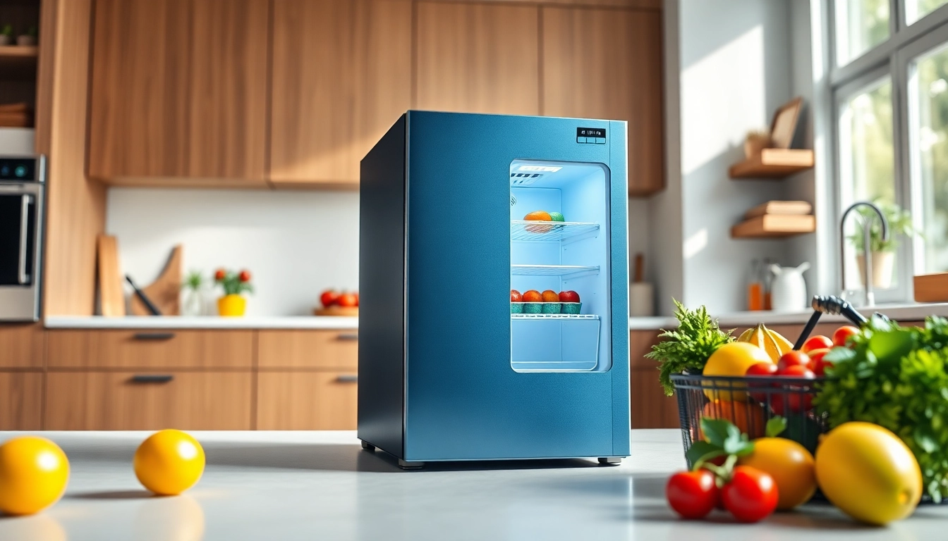 Showcasing an affordable mini fridge and freezer in a modern kitchen environment.