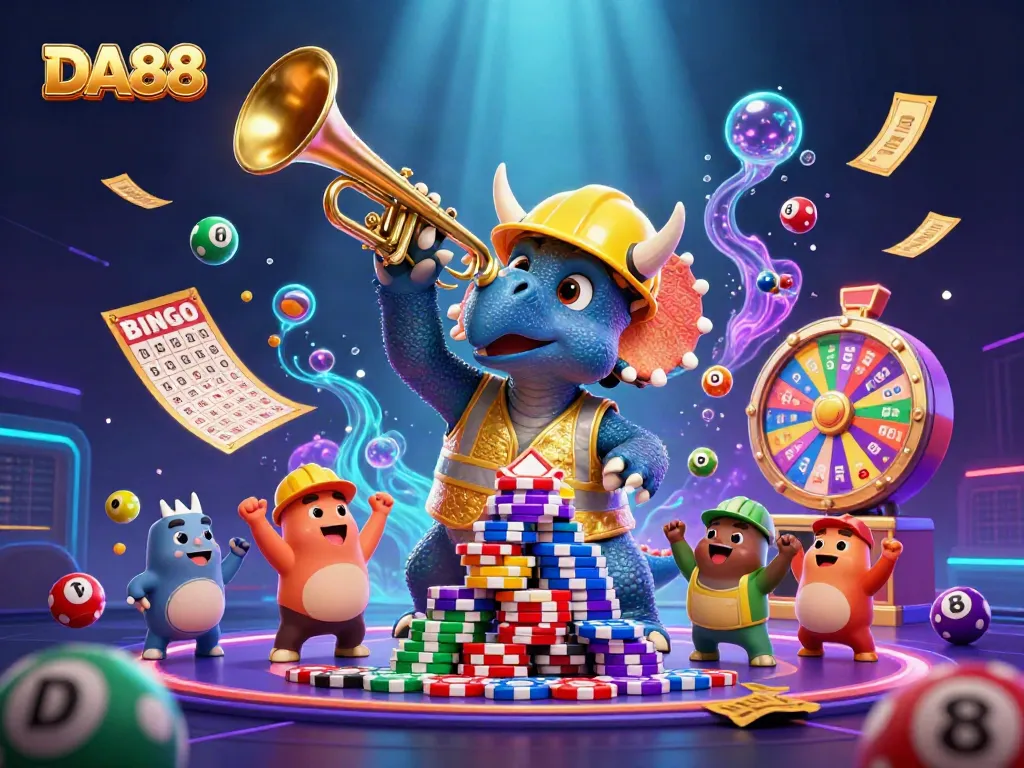 Experience thrilling wins at DA88 with vibrant casino games animated in an engaging 3D scene.