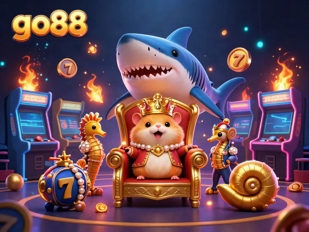 Engage with go88's thrilling slot experience featuring a golden hamster king and vibrant game elements.