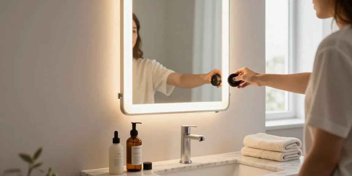 Schöner Infrarotheizung Spiegel mit LED-Beleuchtung in einem modernen Badezimmer.