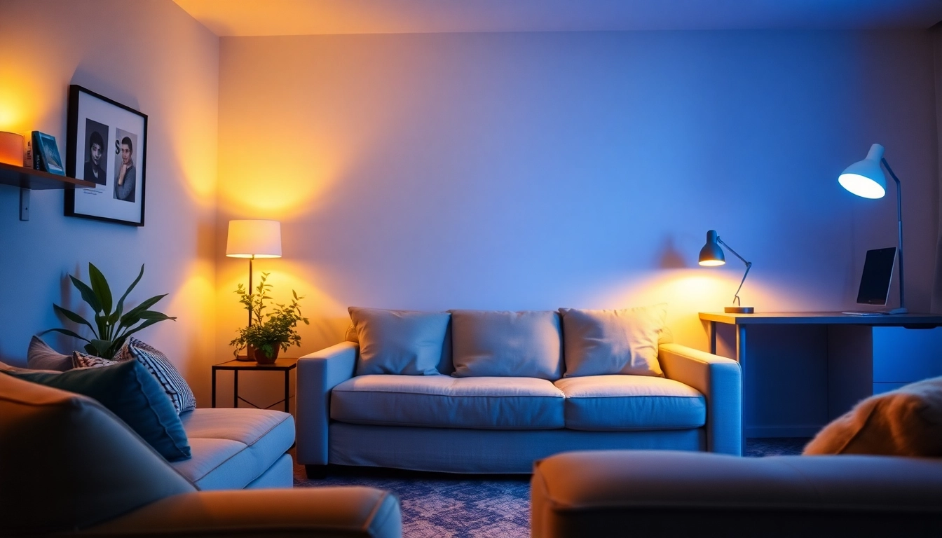 Philips Hue Tipps für intelligentes Licht in einem gemütlichen Wohnzimmer-Setup mit warmen und kühlen Zonen.