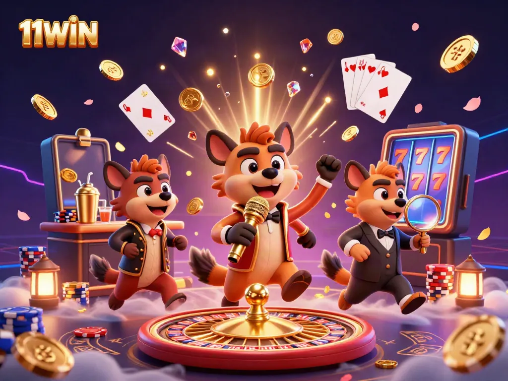 Experience the thrill of 11WIN casino with hyenas in action at a vibrant comedy club scene.