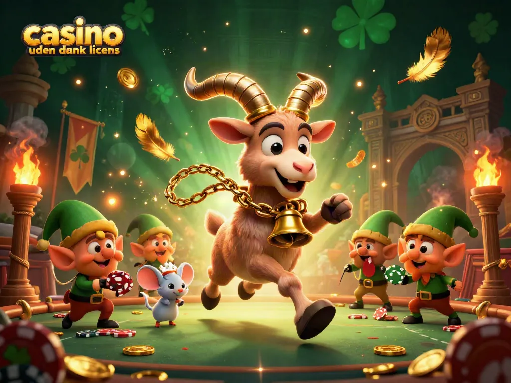 Enthralling scene of casino uden dansk licens with festive Krampus goat and mischievous elf gremlins in action.