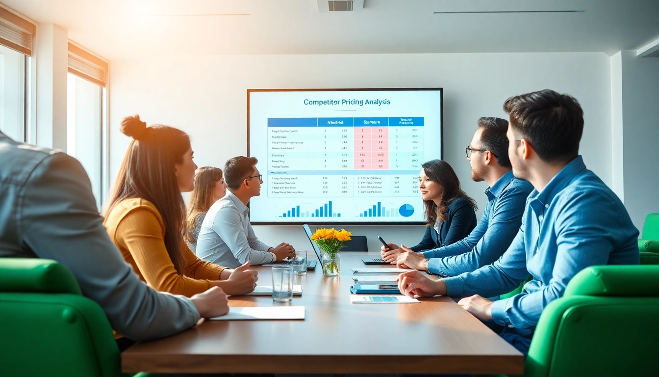 Analyze competitor pricing strategies with diverse professionals in a collaborative meeting.