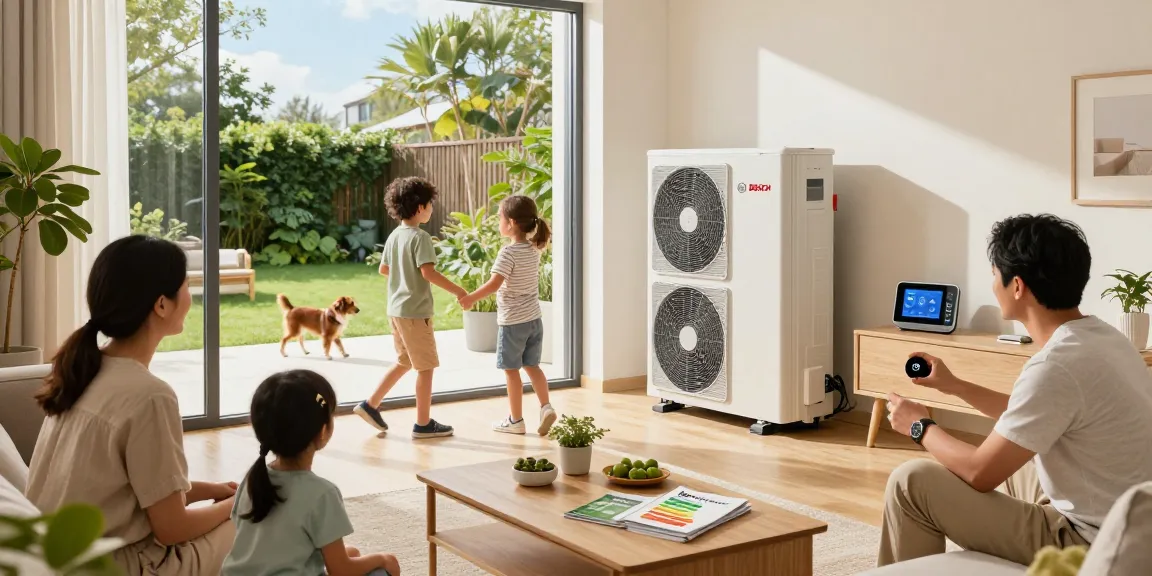 family enjoying comfort and energy savings with a wärmepumpe bosch in a sunny living room