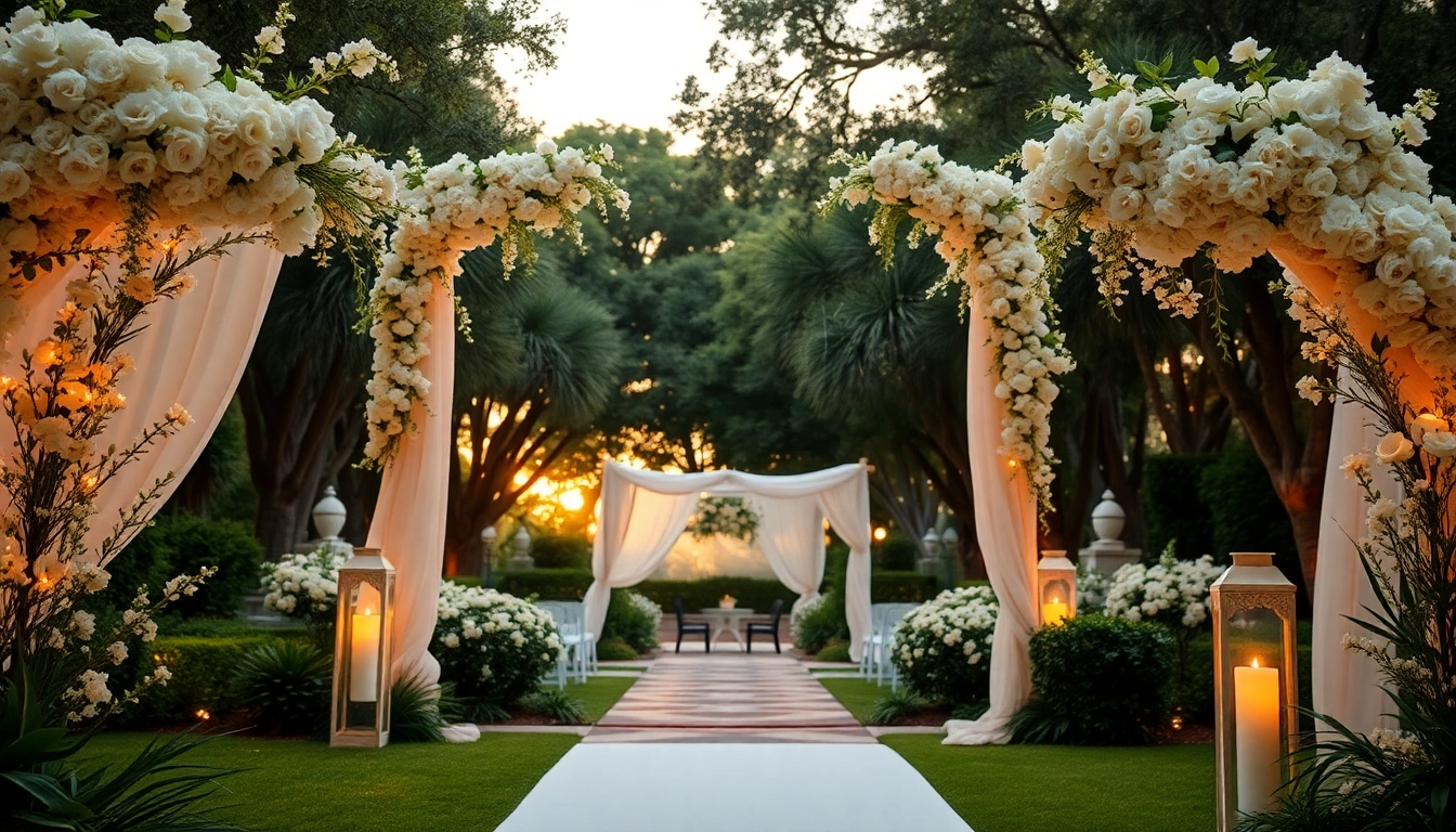 Beautiful view of a Jacksonville Wedding Venue garden, featuring elegant floral decorations.