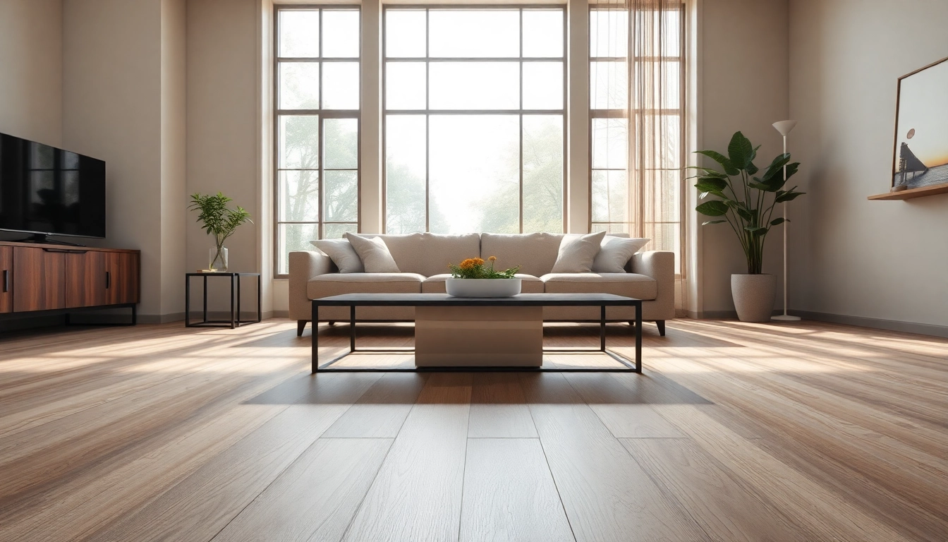Bright living room with luxury vinyl flooring near me showcasing style and warmth.
