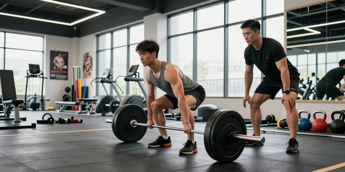 Szene zum Muskelaufbau, die einen Athleten zeigt, der Gewichte hebt, während er Prime Pharma Steroide in einer lebhaften Fitnessumgebung erkundet.