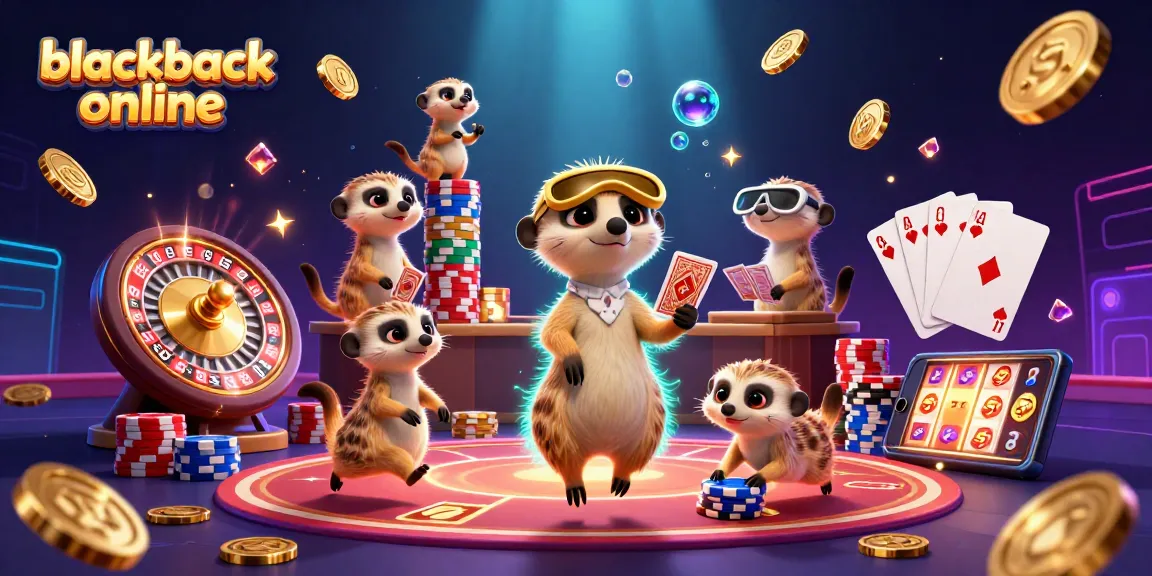 Experience thrilling blackjack online action with animated meerkats running a colorful casino operation.