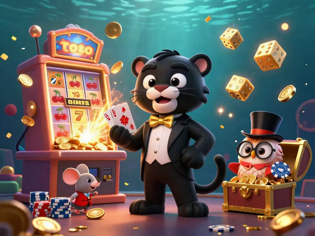 Experience thrilling casino action with toto as a stylish panther, owl, and lucky mouse deal cards and showcase jackpots.