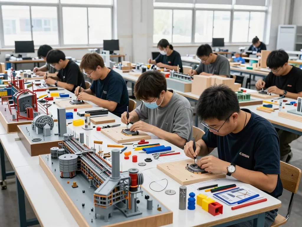 Präzise Arbeit im Industrie Modellbau mit detaillierten Modellen und kreativen Handwerkzeugen.