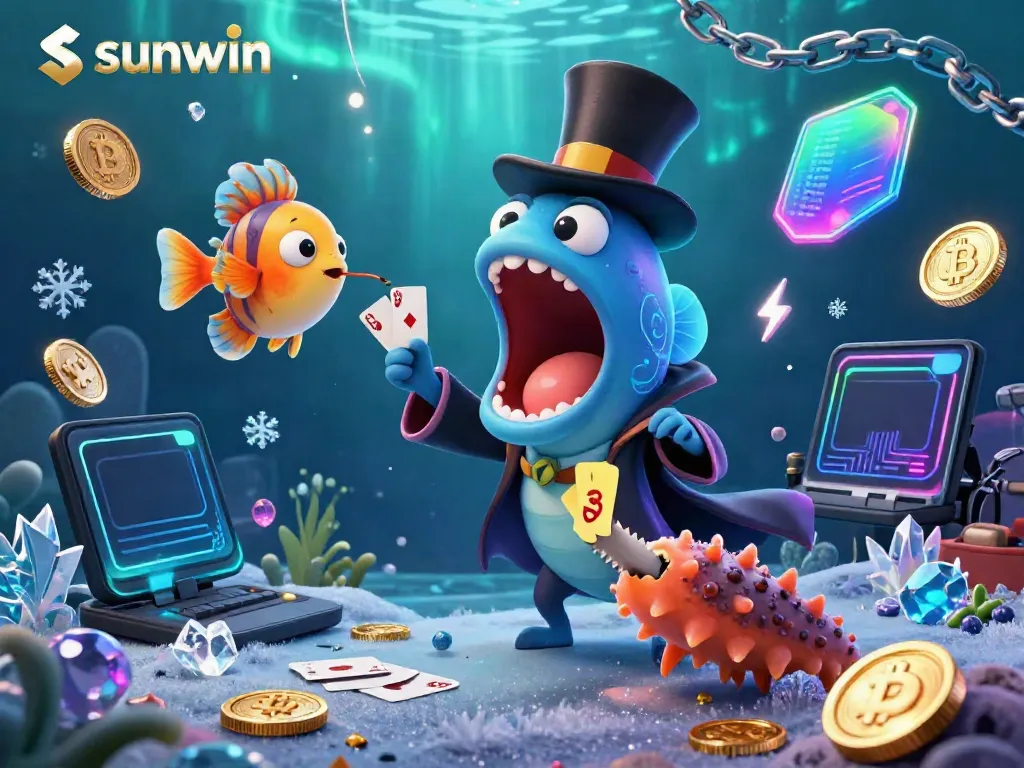Experience gaming magic with sunwin's captivating underwater casino scene featuring luminescent creatures.