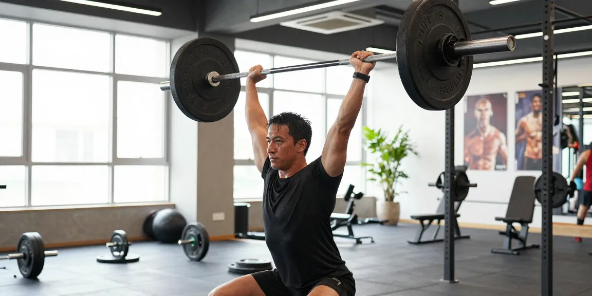 Aktiver Athlet im Astera Shop während des Trainings mit einer Langhantel in einem modernen Fitnessstudio.