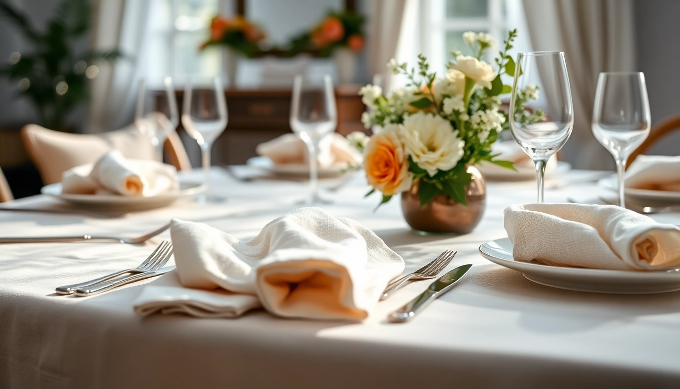 Gebruik van linnen tafellakens en servetten voor een elegante tafelschikking.