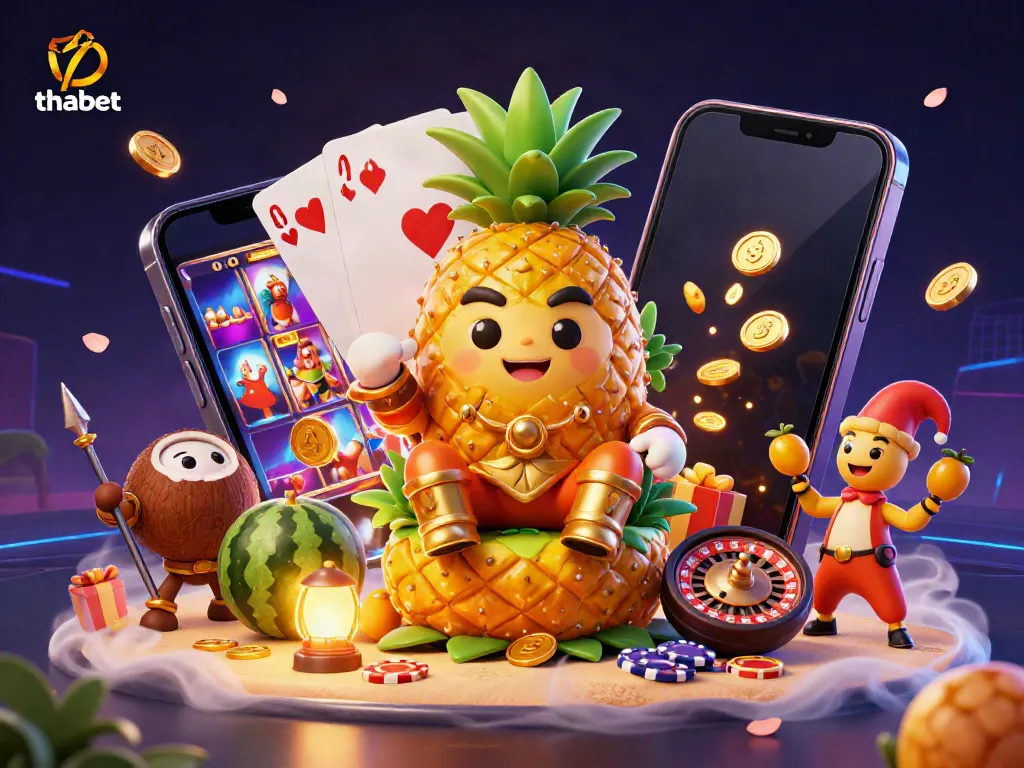 Engage with thabet's dynamic casino world featuring a golden pineapple king and rich gaming elements.