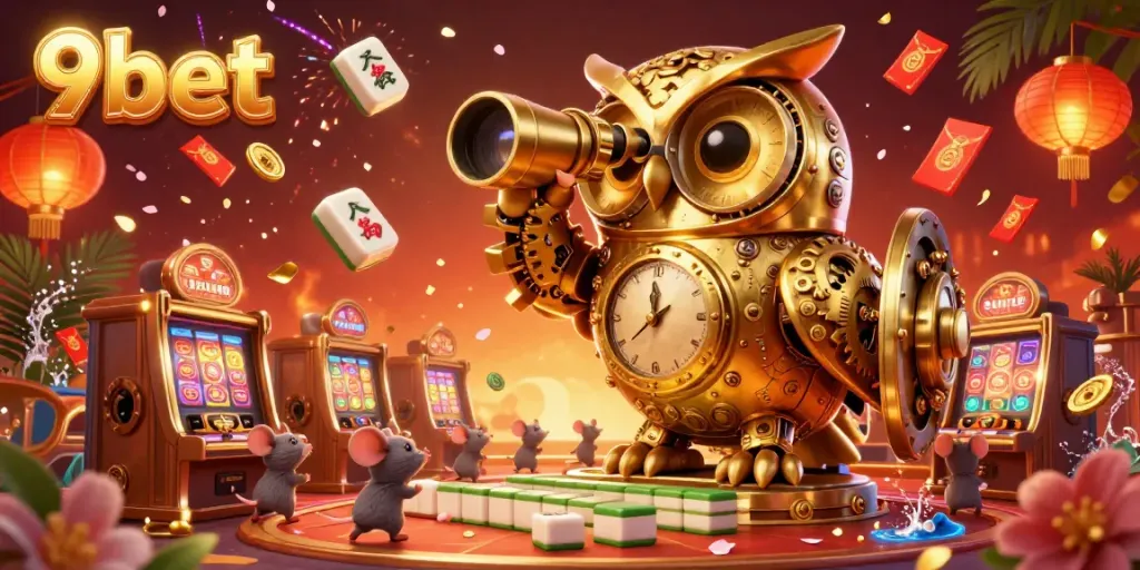 Play exciting games at 9bet with vibrant visuals depicting a whimsical casino scene.