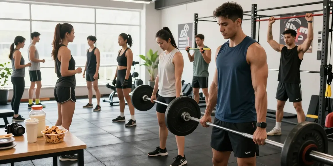 Anabolika kaufen im Fitnessstudio: Sportler trainieren mit Gewichten in heller Atmosphäre.