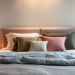 Cuscini letto variopinti disposti su un letto moderno, per migliorare il comfort e lo stile del tuo riposo.