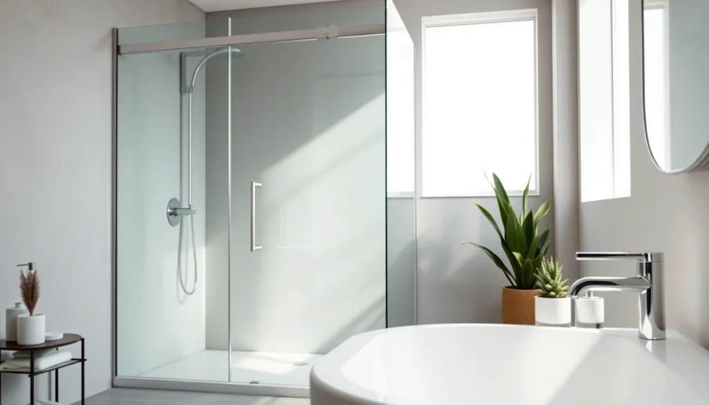 sonni sanitär GmbH präsentiert stilvolle Duschkabinen in modernem Badezimmer.