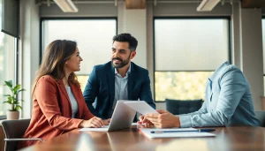 Engage with life insurance options in a professional discussion showcasing trust and guidance.