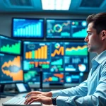 Engaging visual of a digital marketer analyzing data, showcasing smm services features in a dynamic workspace.