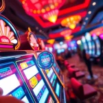 Menikmati slot pulsa 5000 dengan suasana kasino yang meriah dan penuh cahaya.