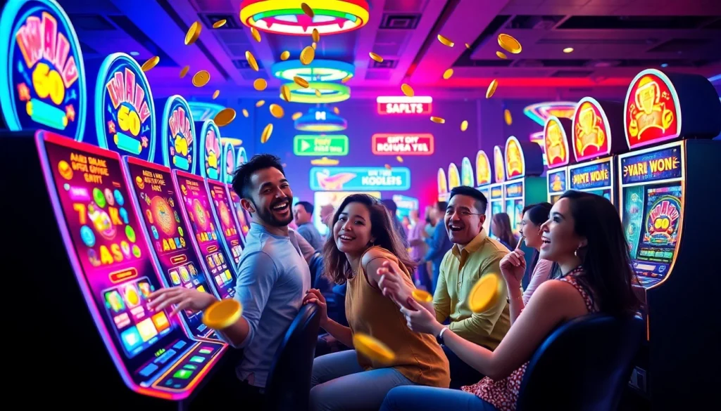 Kode4d slot gaming interface showcasing vibrant slots and excited players in a thrilling online environment.