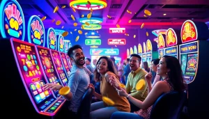 Kode4d slot gaming interface showcasing vibrant slots and excited players in a thrilling online environment.