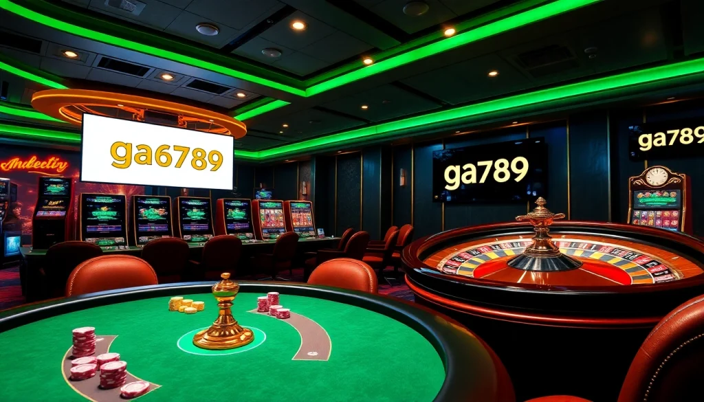 Exciting online poker game at ga6789 with vibrant tables and chips.