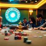 S8 com casino scene featuring vibrant chips and a roulette wheel for exciting gambling.