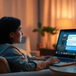 Engaging user experience in sex ai chat with a friendly AI chatbot in a cozy setting.
